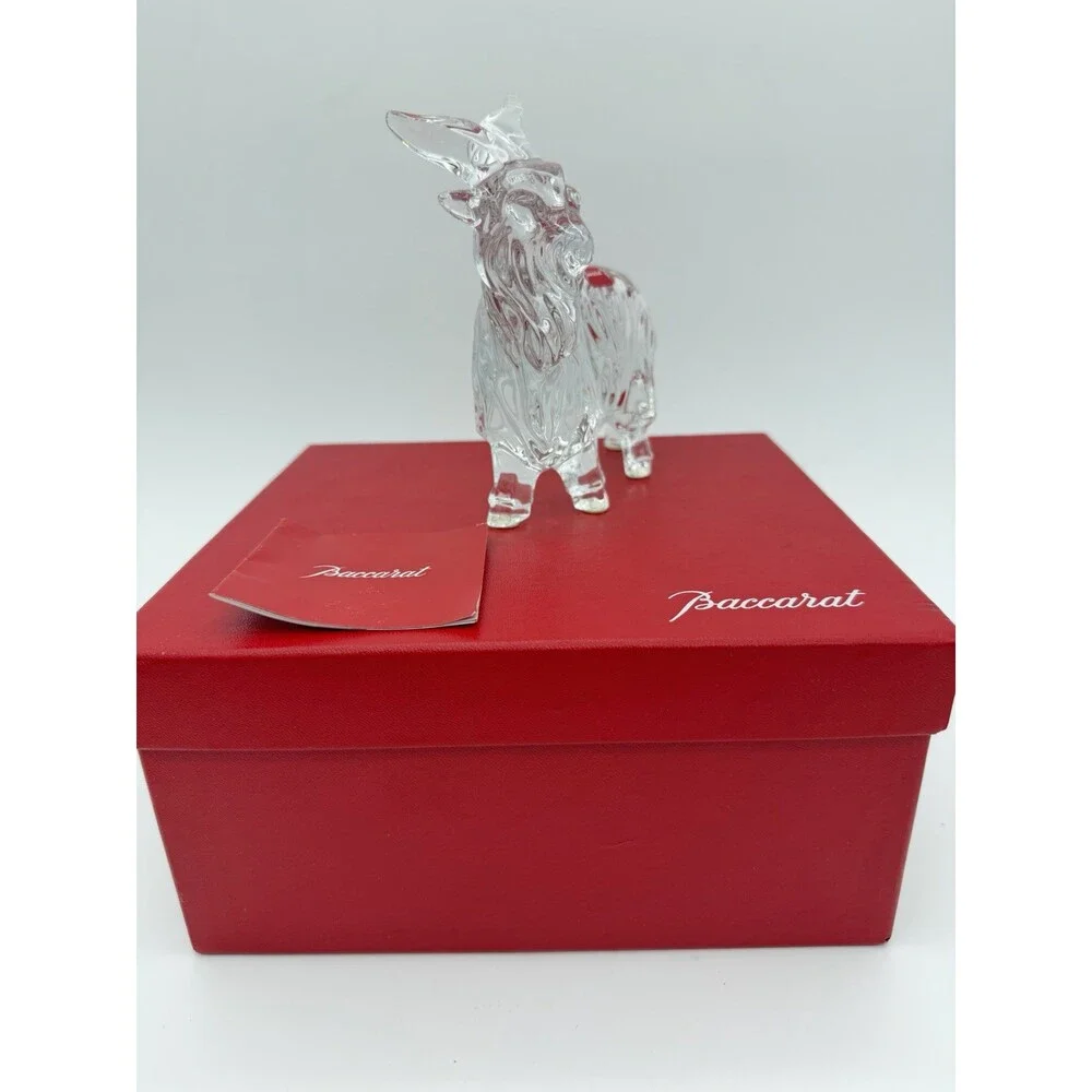 Rare Baccarat Crystal France Clear Long Hair Goat Solid Figurine Sheep Boxed